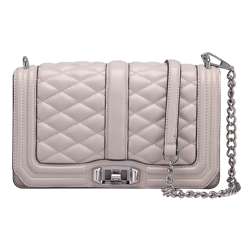 Women's Rhombic Chain Shoulder Bag, First Layer Cowhide