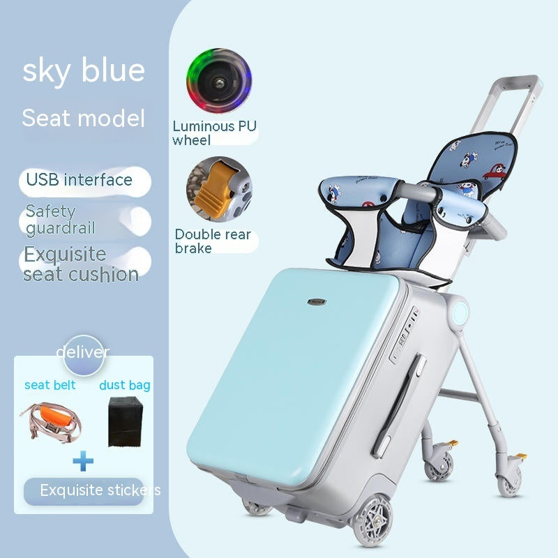Baby seat with features highlighted on a light blue background
