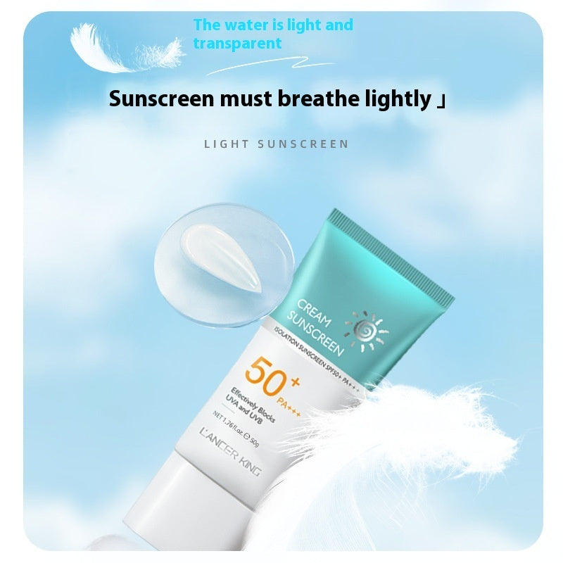 Sunscreen cream packaging with a light blue background