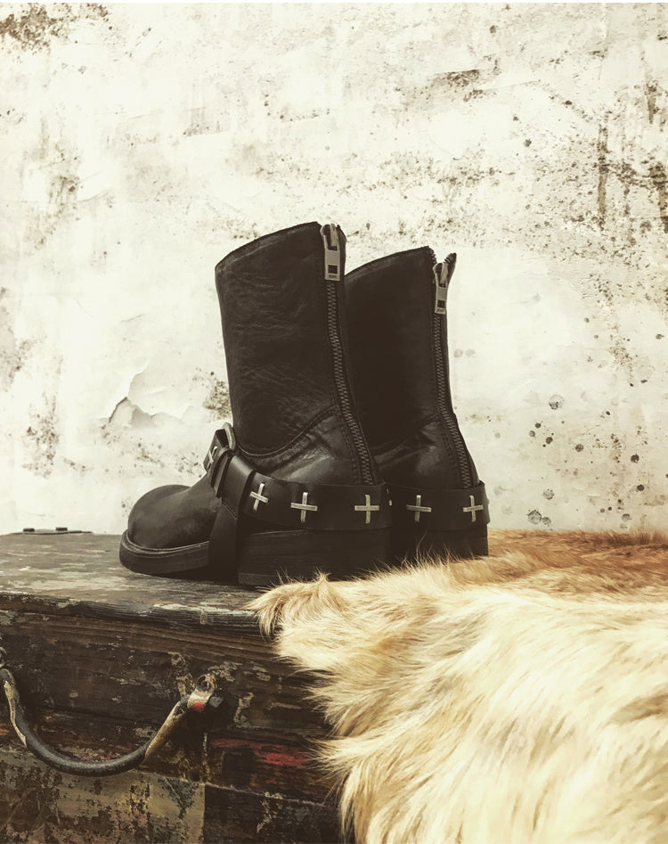 Men’s Punk Rivet Martin Boots, Thick Sole, Zipper