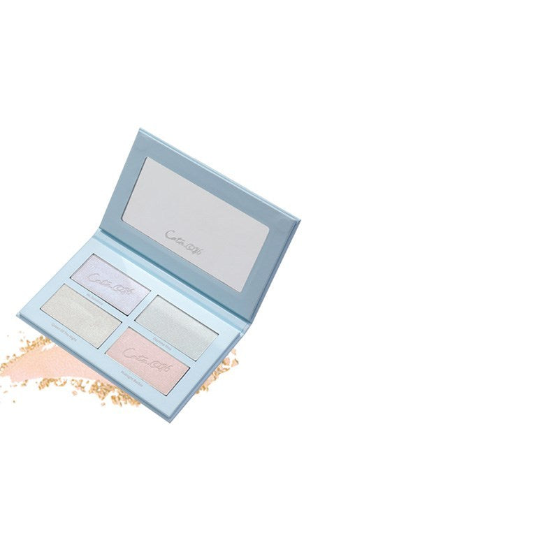 Makeup palette with pastel shades on a white background