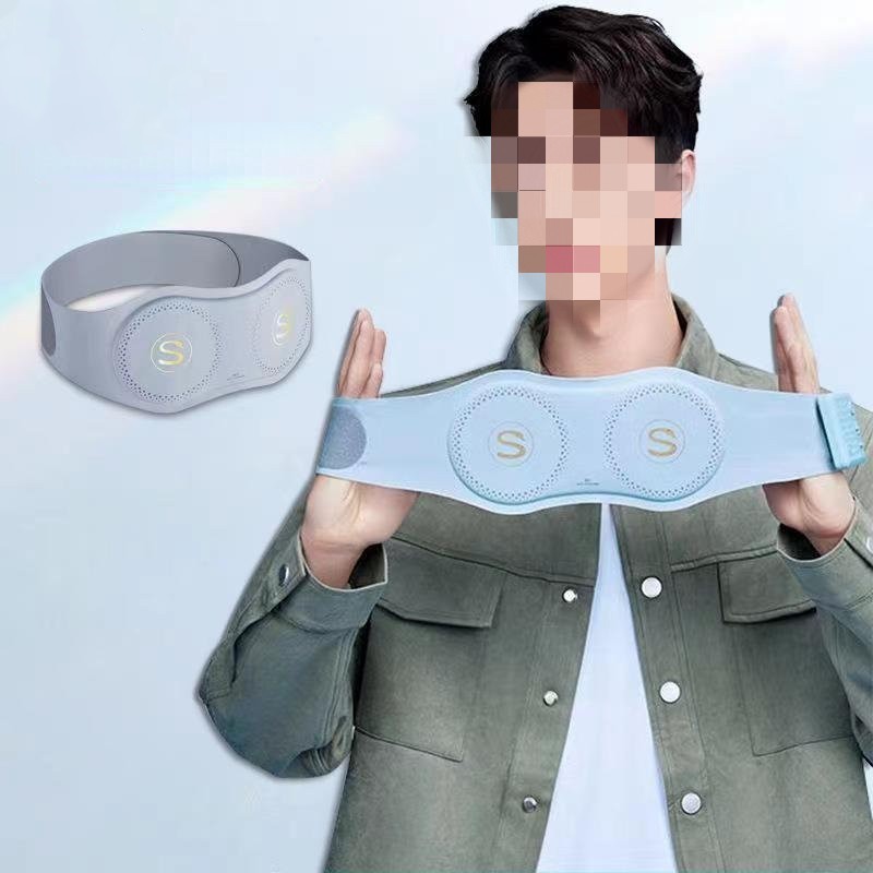 Person holding a light blue belt with 'SS' logo on a light gray background