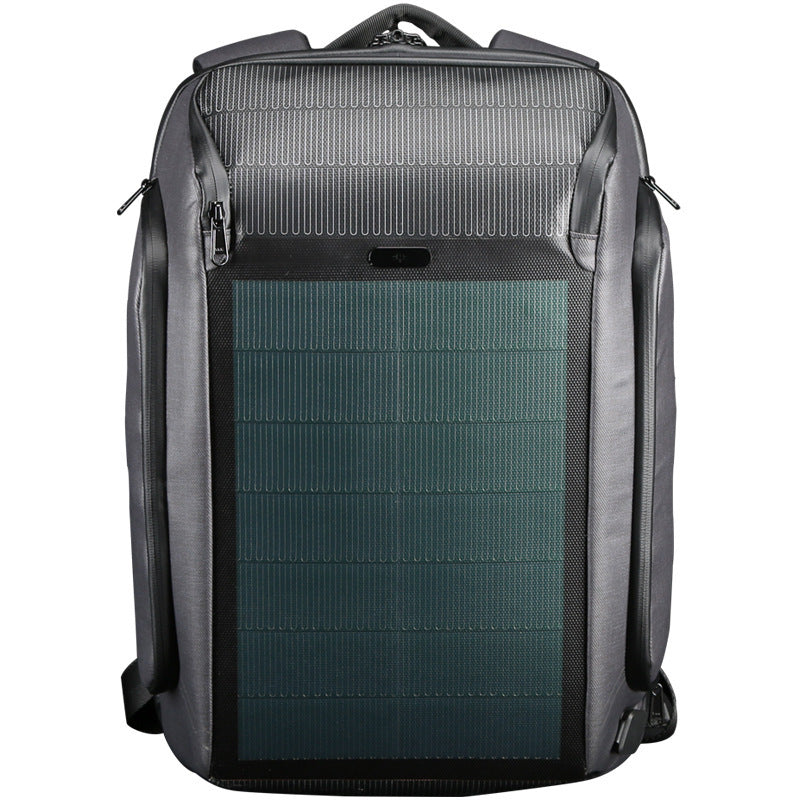 Backpack with solar panel on a white background
