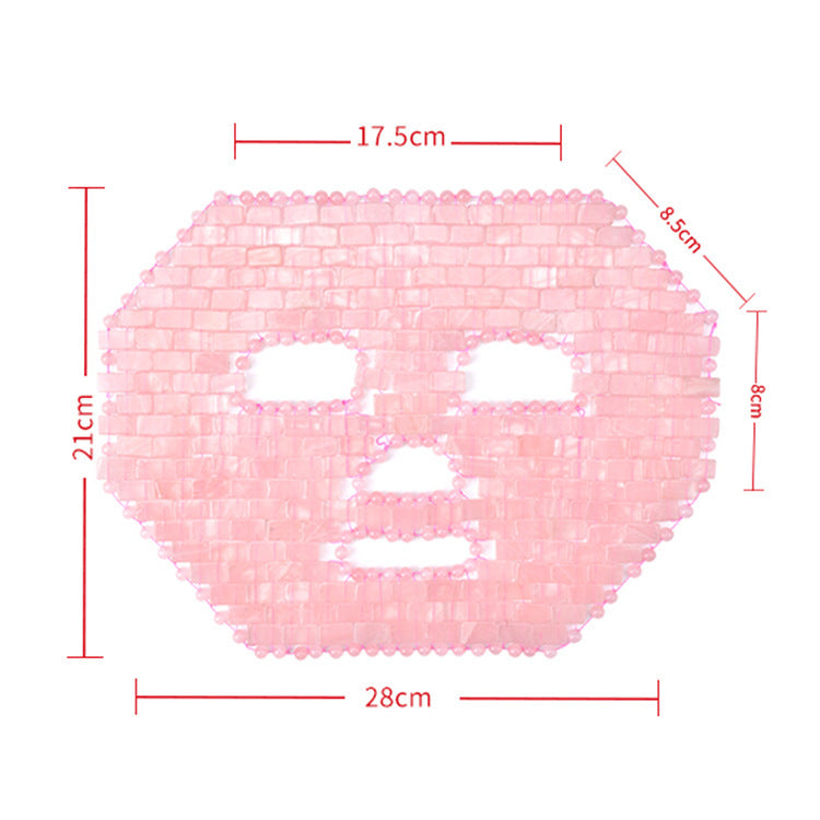 Pink face mask with dimensions labeled on a white background