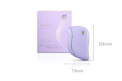 Purple electronic device with packaging on a white background