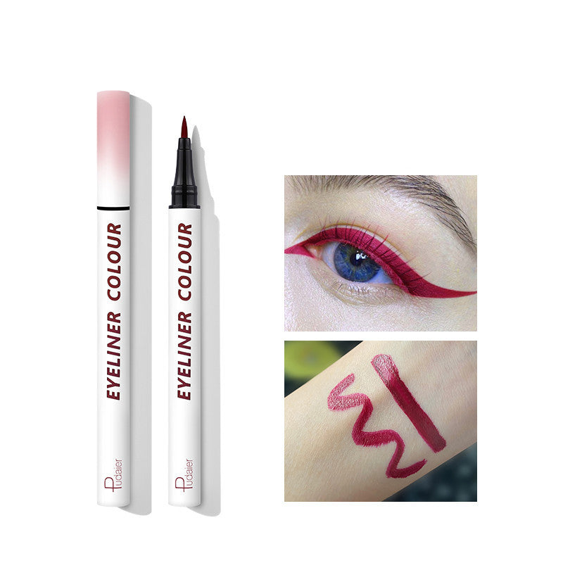 Eyeliner pen with packaging and application examples on a white background