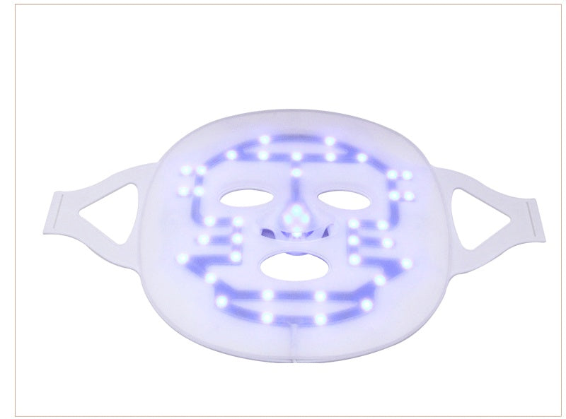 White LED face mask with blue light on a white background
