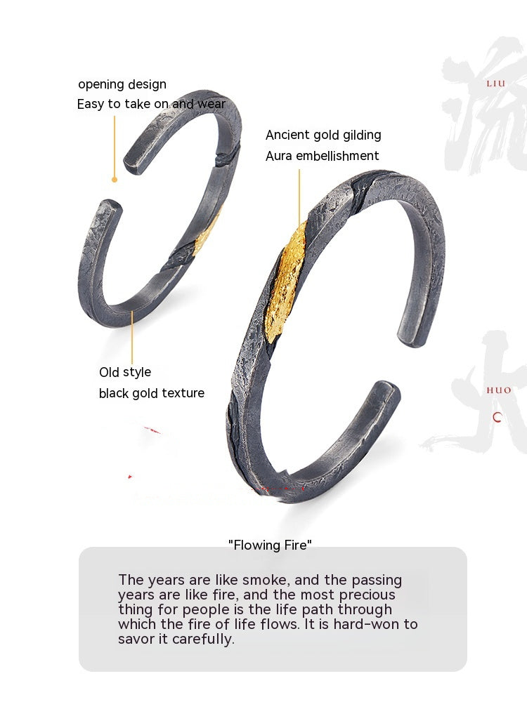 Two black gold textured bracelets with ancient gold gilding on a white background.