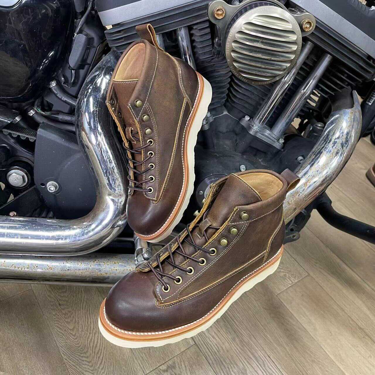 Men’s Retro High-Top Crazy Horse Leather Work Boots