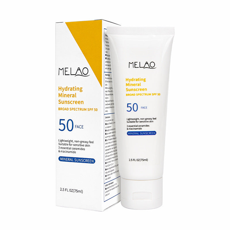 Melao hydrating mineral sunscreen with packaging on a white background