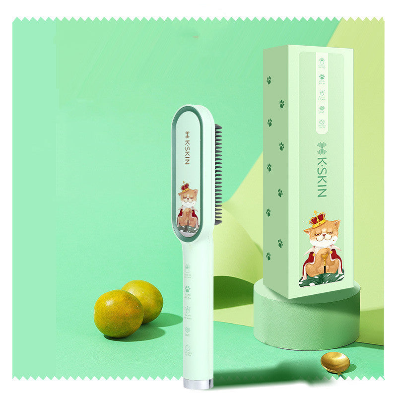 Hairbrush and packaging with cartoon character on a green background