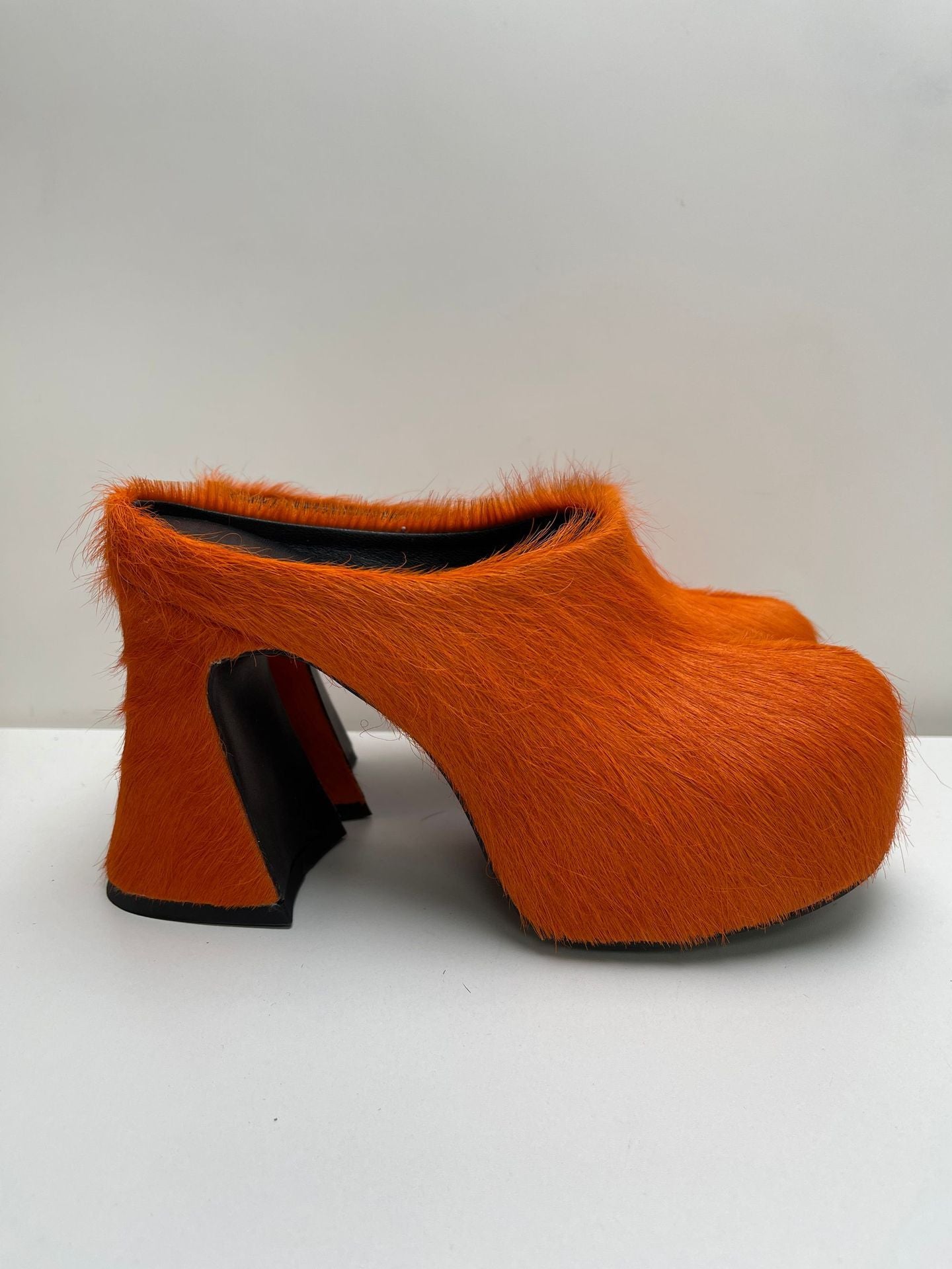 Waterproof Horsehair Chunky Heel Slippers, Sizes 34-43