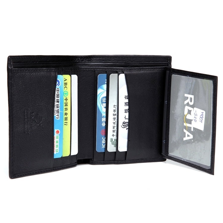 Black wallet with multiple cards and a visa card inside on a white background