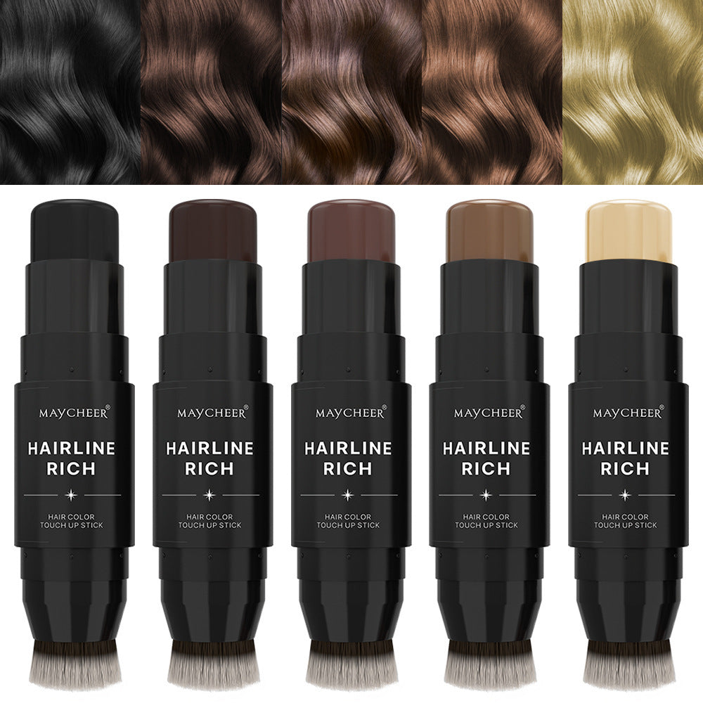 Maycheer Hairline Rich hair color touch-up stick with color swatches on a white background