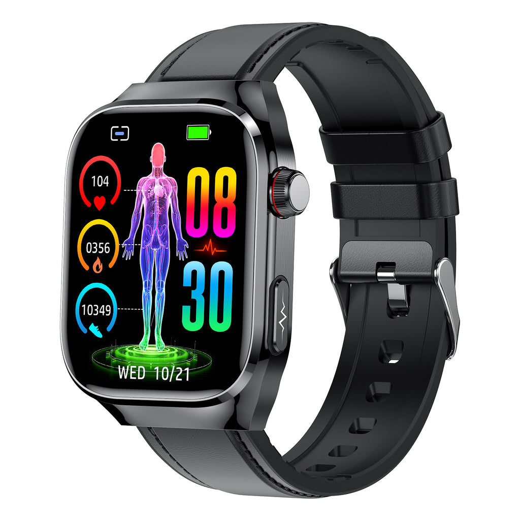Smartwatch with a black band on a white background