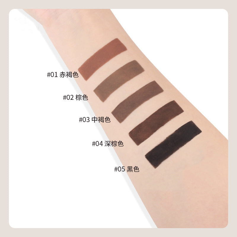Five brown color swatches on a person's arm with labels