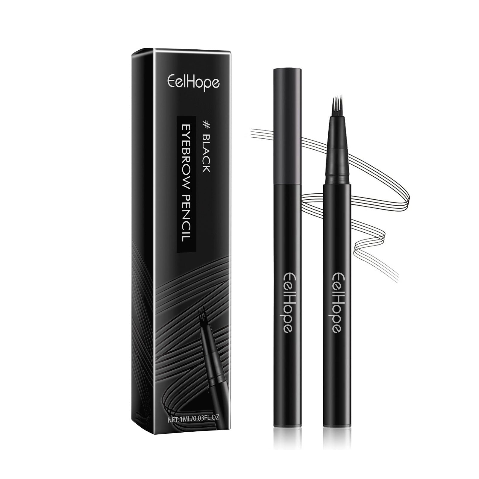 Black eyebrow pencil with packaging on a white background