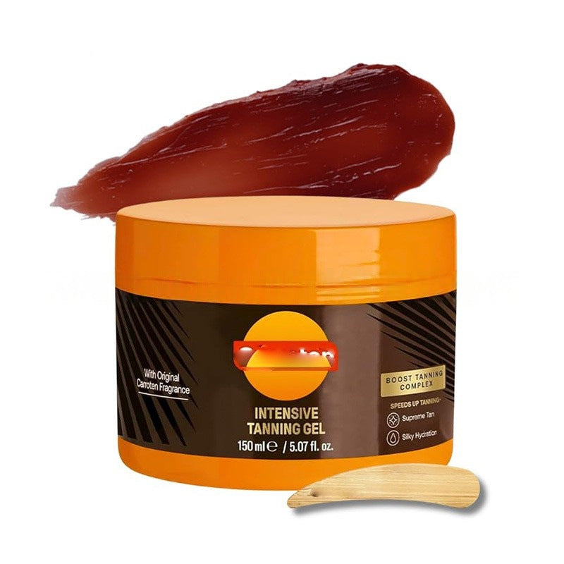 Intensive tanning gel with a wooden applicator on a white background