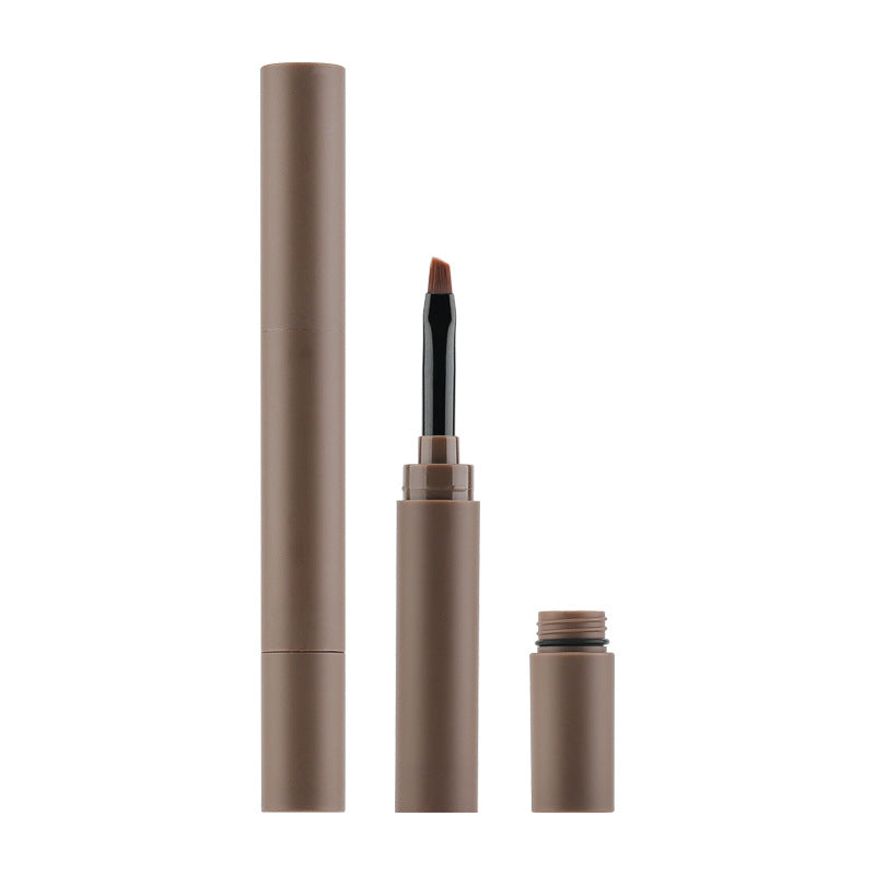 Brown lipstick with applicator on a white background