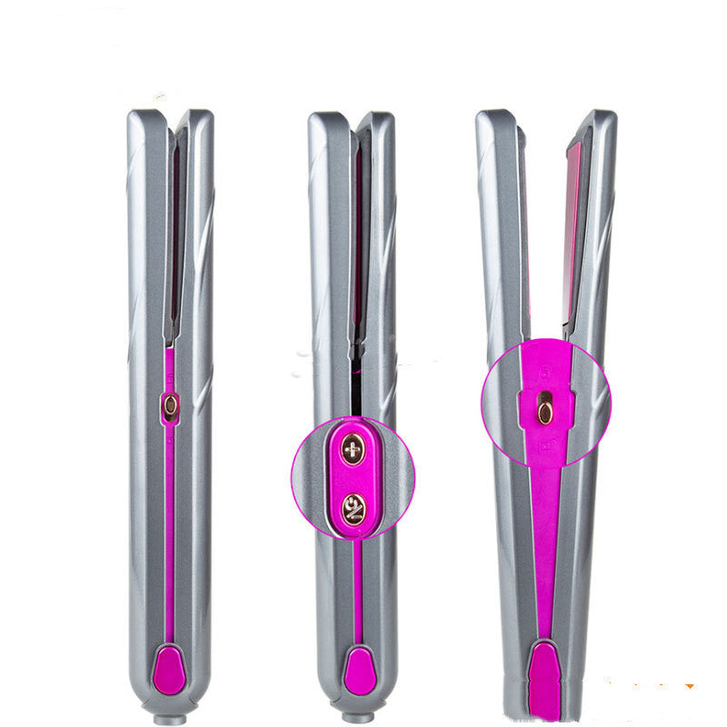 Hair straightener with pink accents on a white background