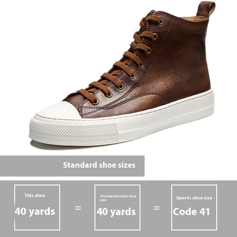 Brown high-top sneaker with white sole on a white background