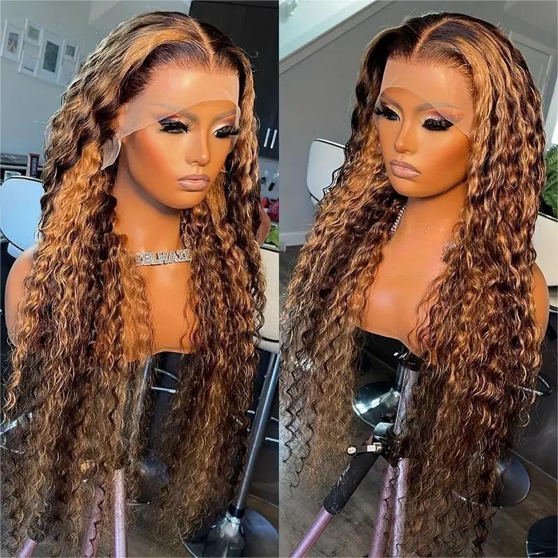 Two views of a wig on a mannequin head with a blurred background.
