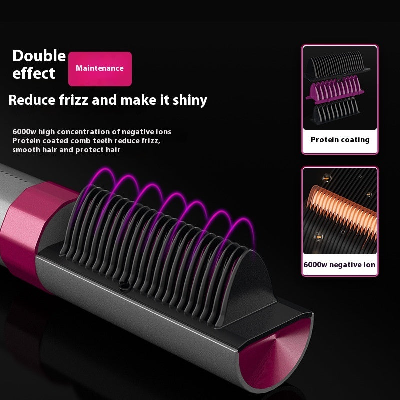 Hair straightener with pink and black design on a dark background