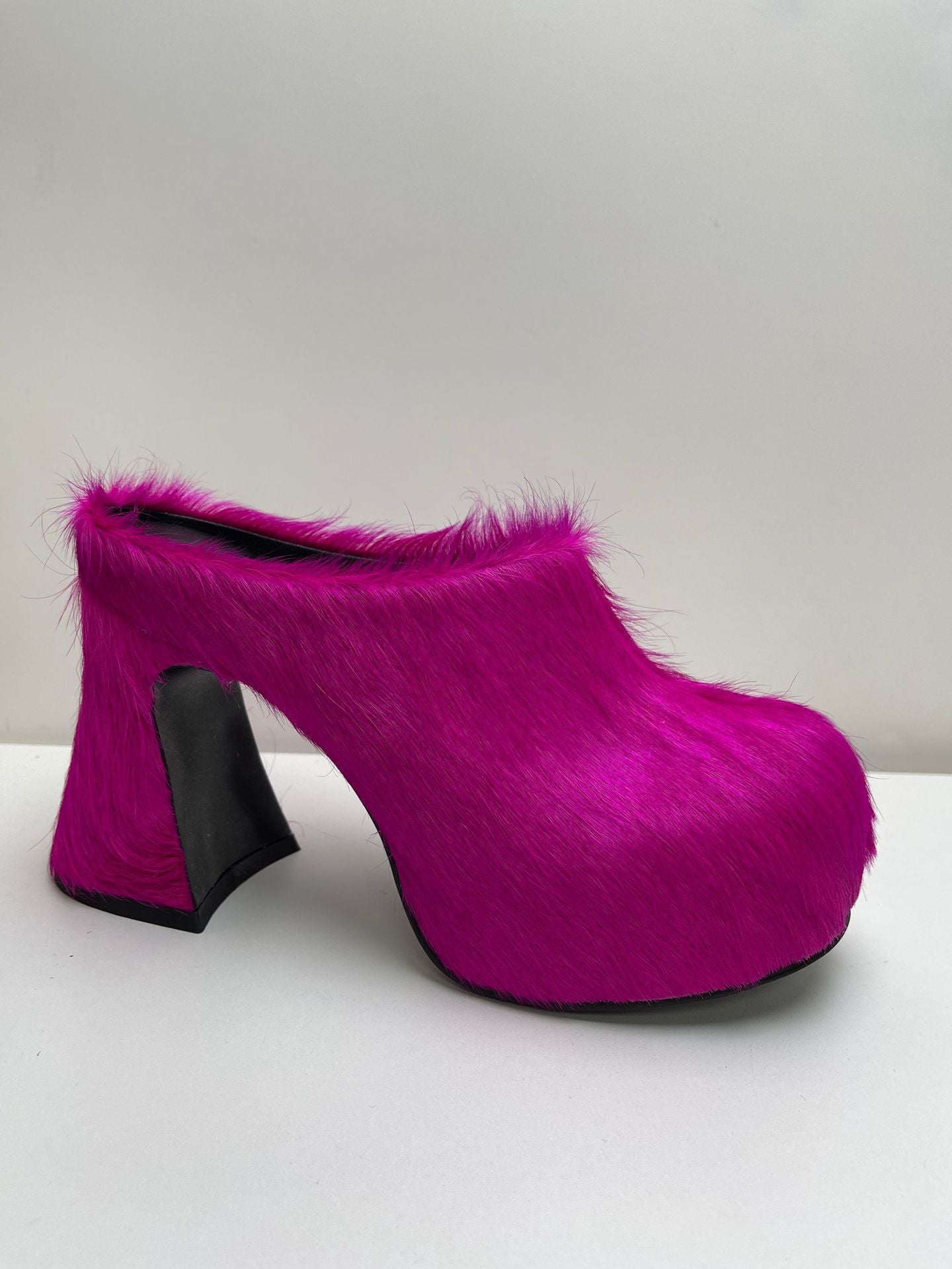 Waterproof Horsehair Chunky Heel Slippers, Sizes 34-43