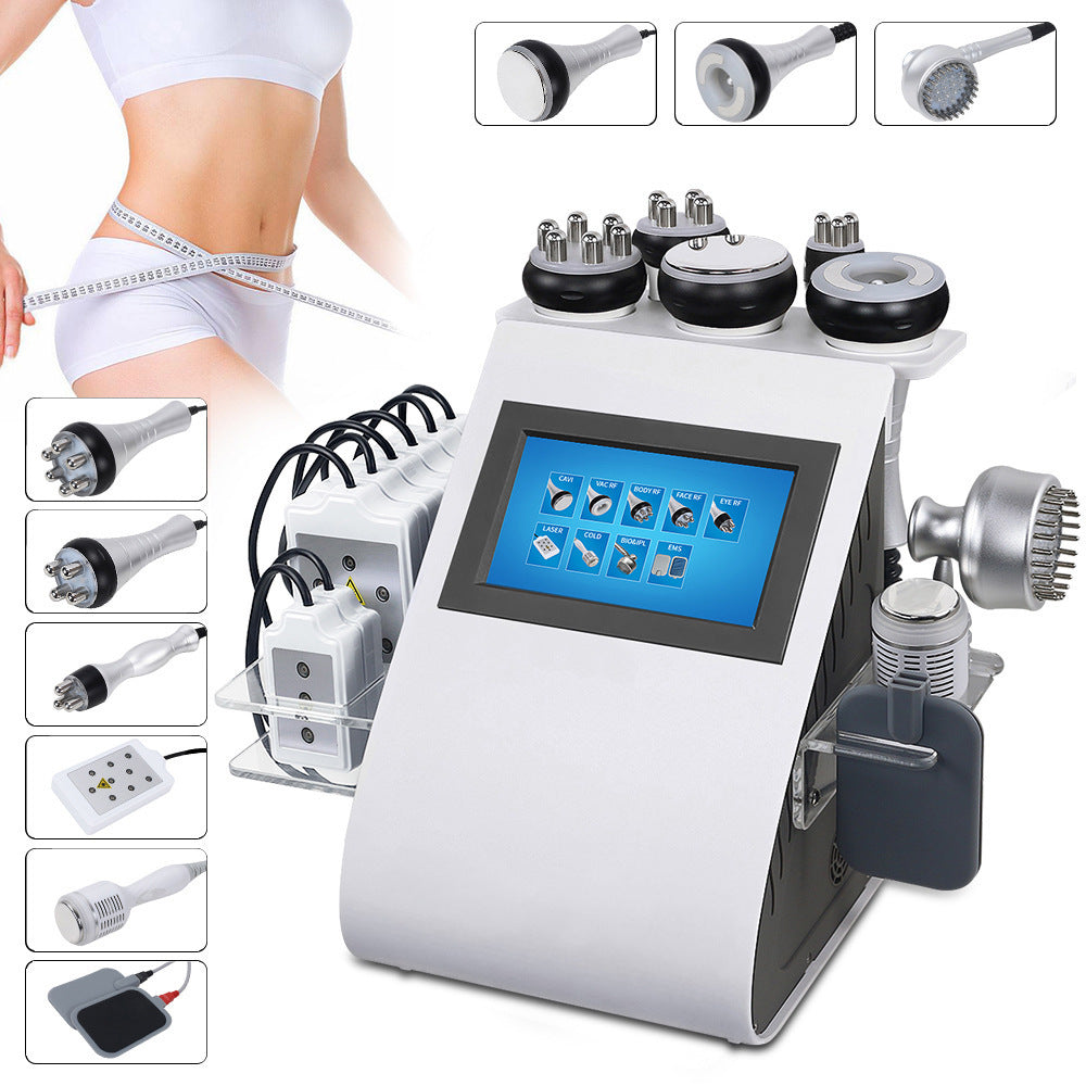 Fitness machine with digital display and attachments on a white background