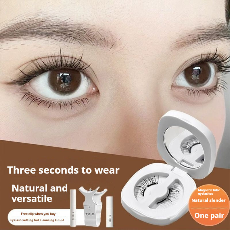 Eyelash product with packaging and application tools on a brown background