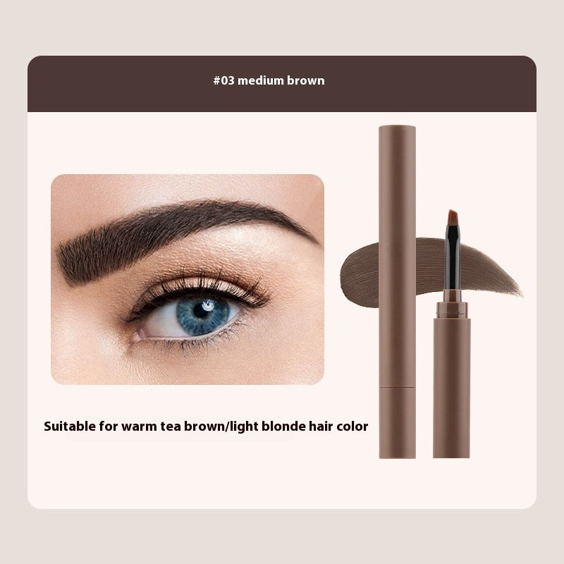 Eyebrow pencil with a close-up of an eye wearing the product, suitable for medium brown hair color.