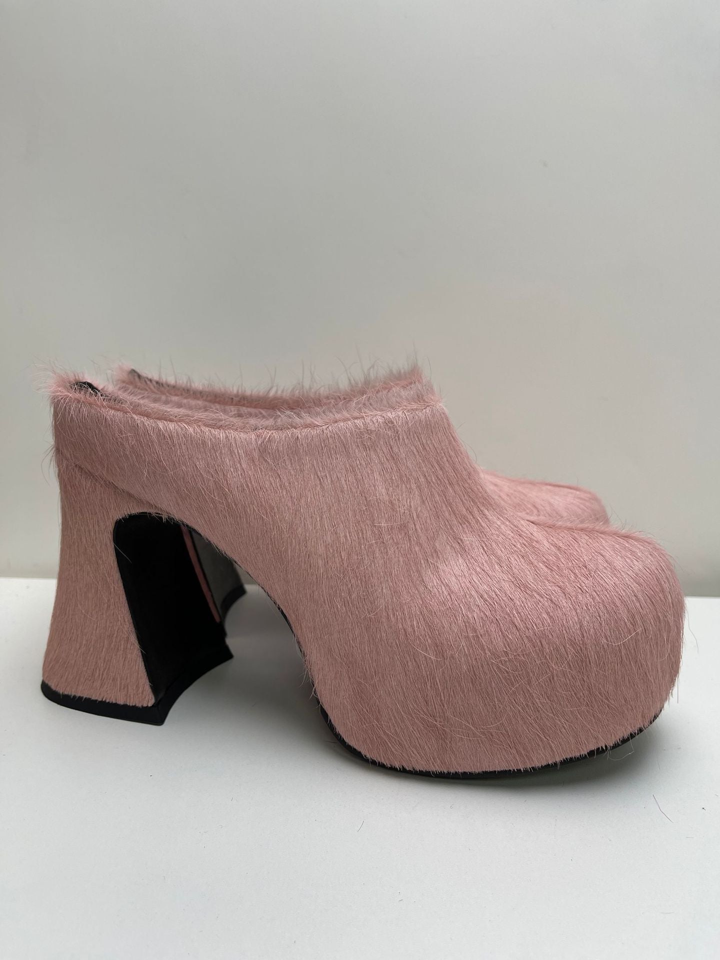 Waterproof Horsehair Chunky Heel Slippers, Sizes 34-43