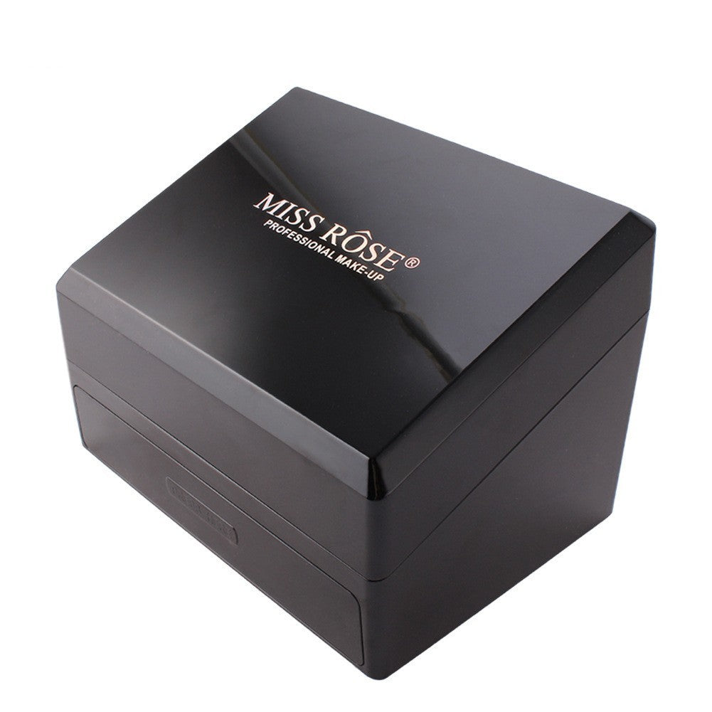 Black makeup box with 'Miss Rose' branding on a white background