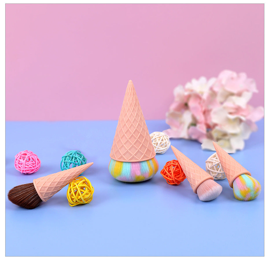Colorful ice cream cone-shaped objects on a pink and blue background with decorative elements.