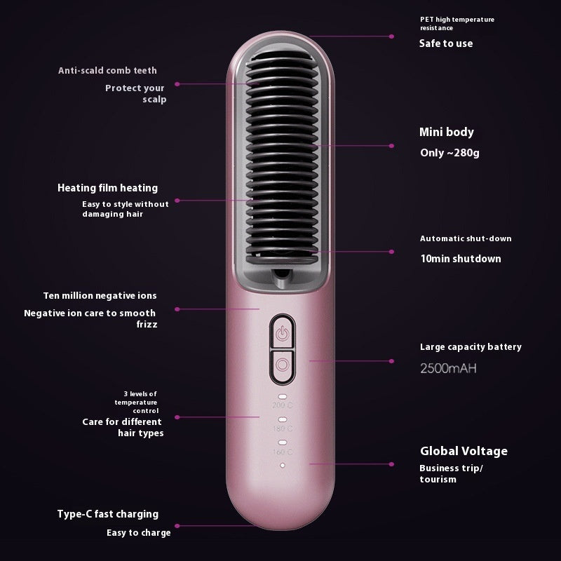 Hair styling tool with features highlighted on a black background