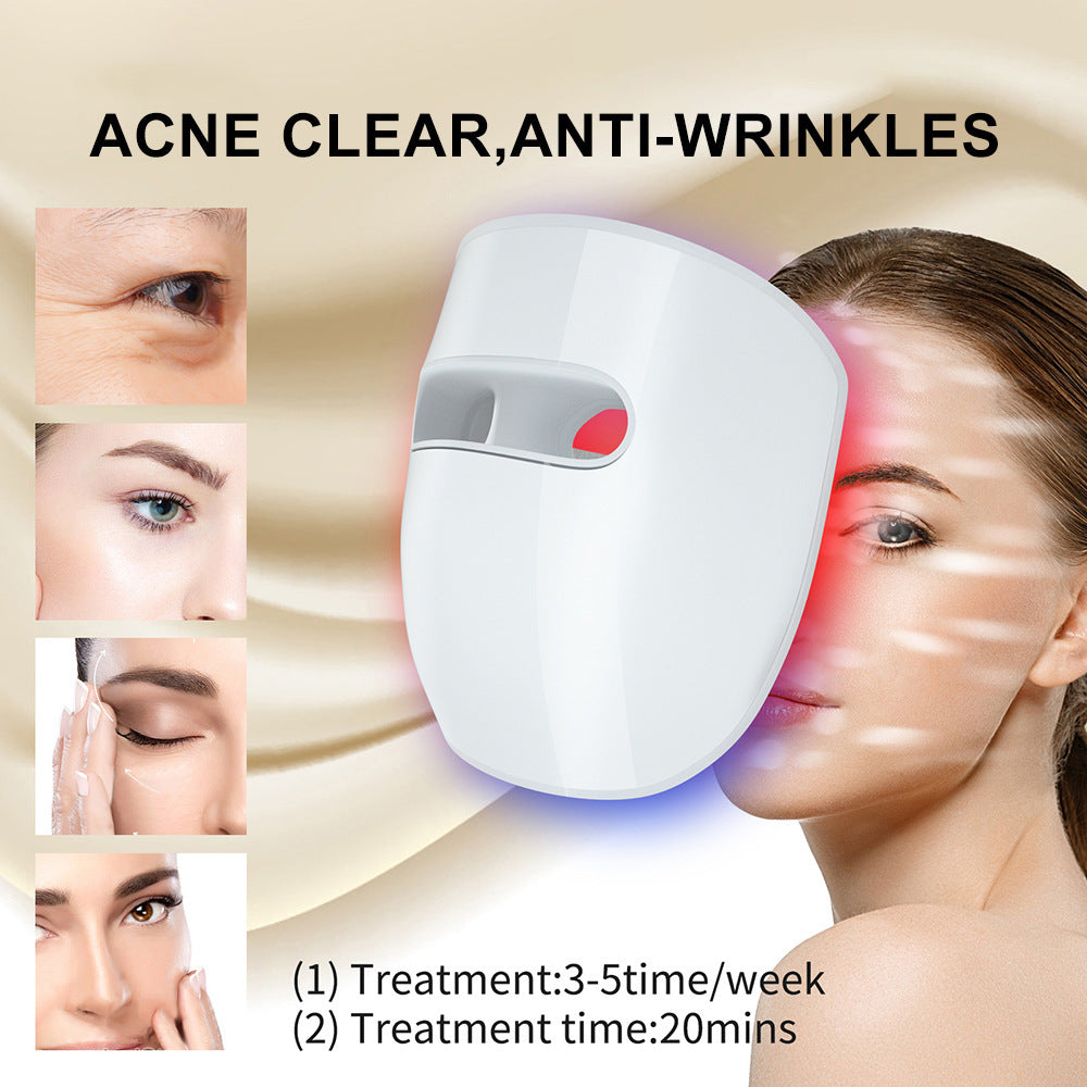 Facial device for acne clearance and anti-wrinkles with before-and-after effects on skin.