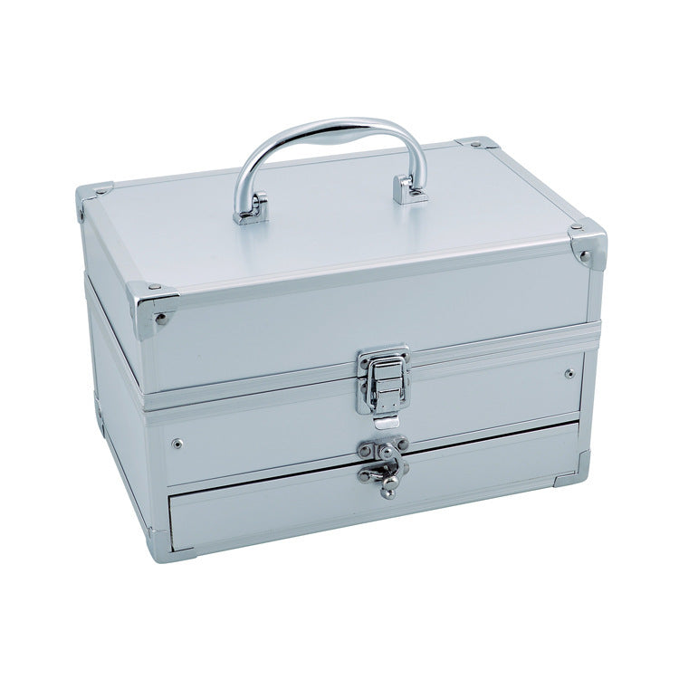 Metal toolbox with a handle on a white background
