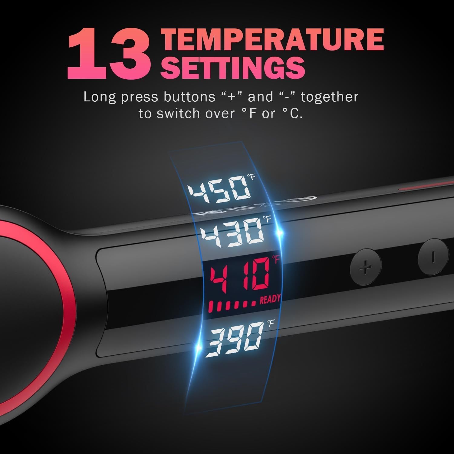Digital temperature display with multiple temperature readings on a dark background