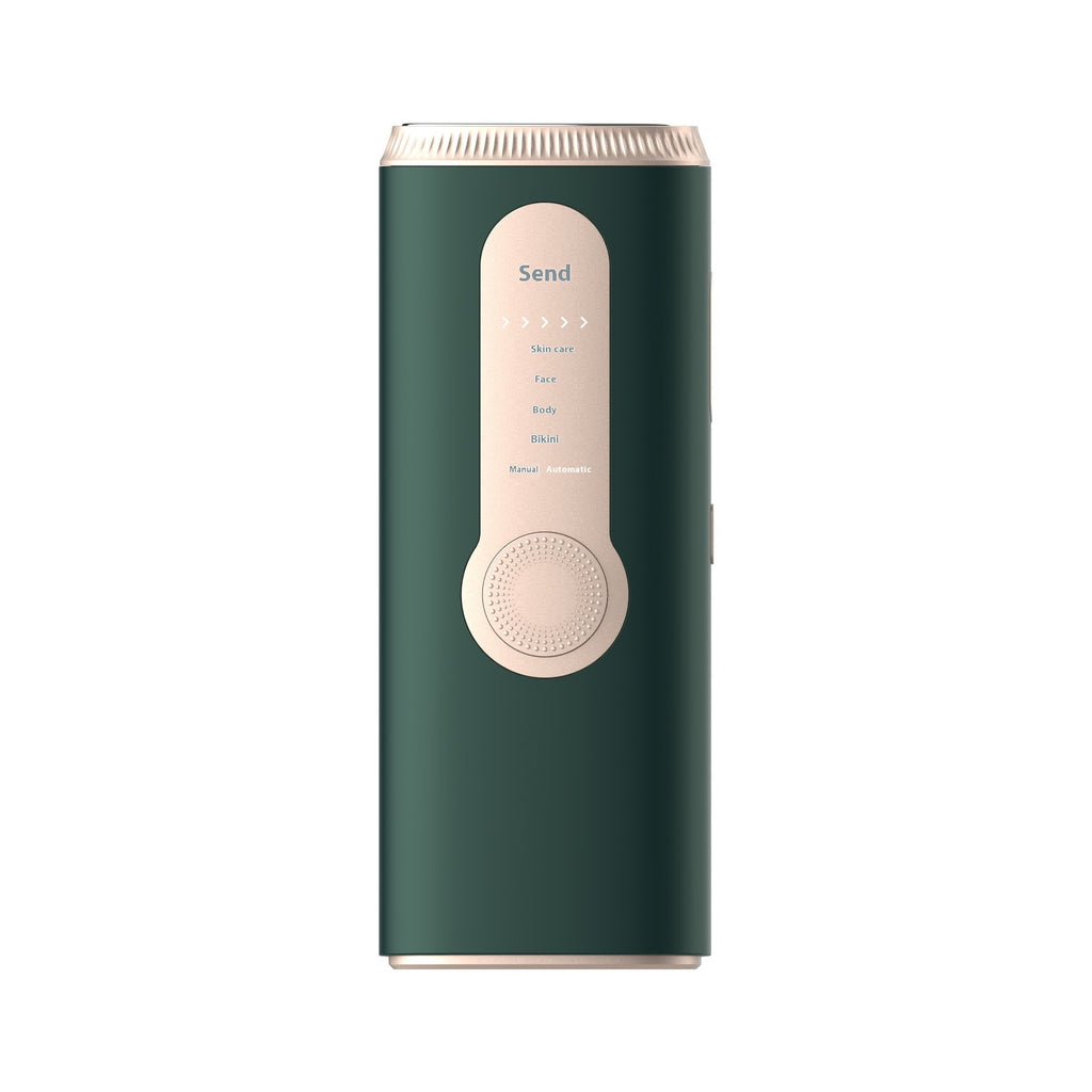 Green electronic device with beige control panel on a white background