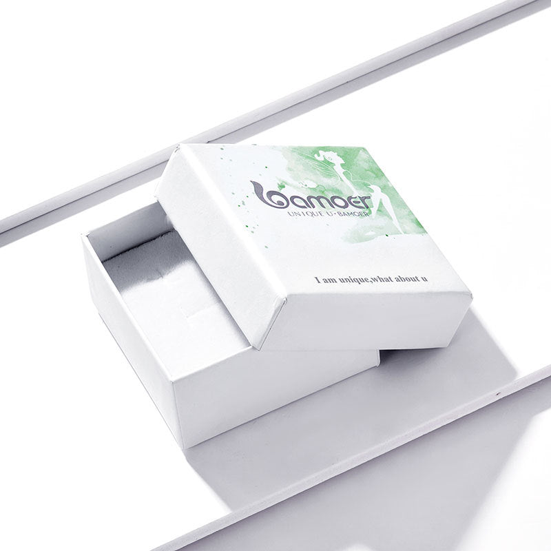 White box with a green and black logo on a white background