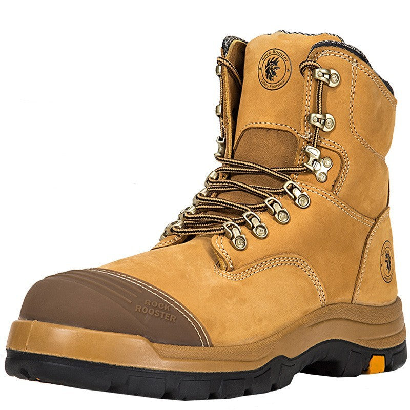 Brown work boot with brand logo on a white background