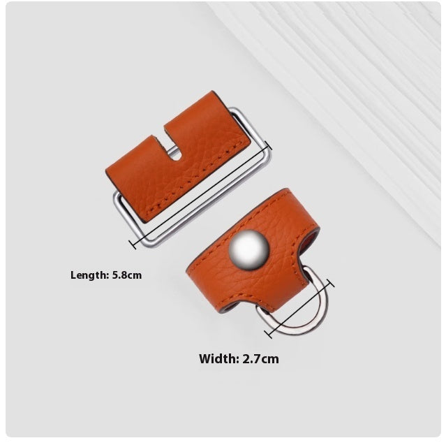 Two brown leather straps with silver buckles and measurements on a white background