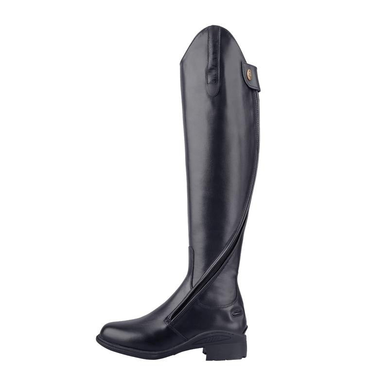 Black riding boot on a white background