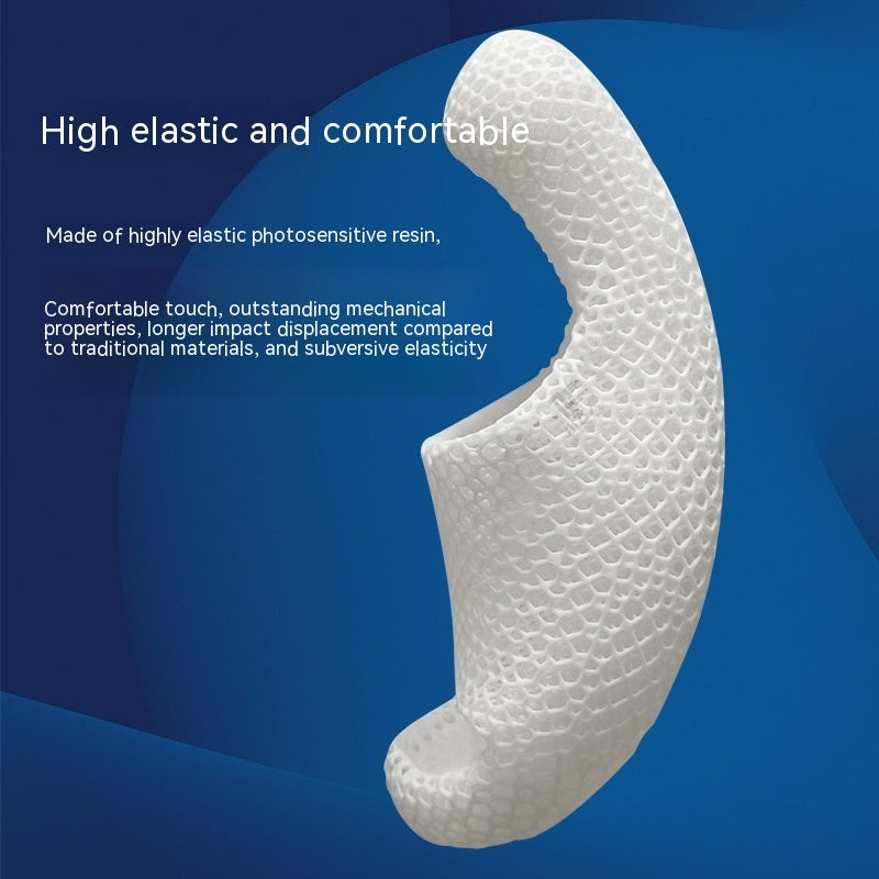 White, highly elastic object on a blue background with text about its properties.