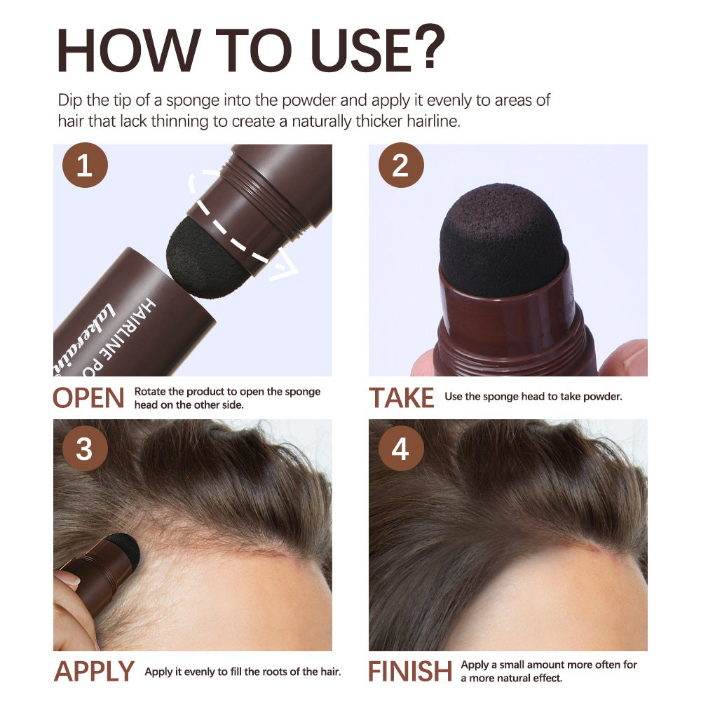 Instructions on how to use a hair thickening product with images and text.