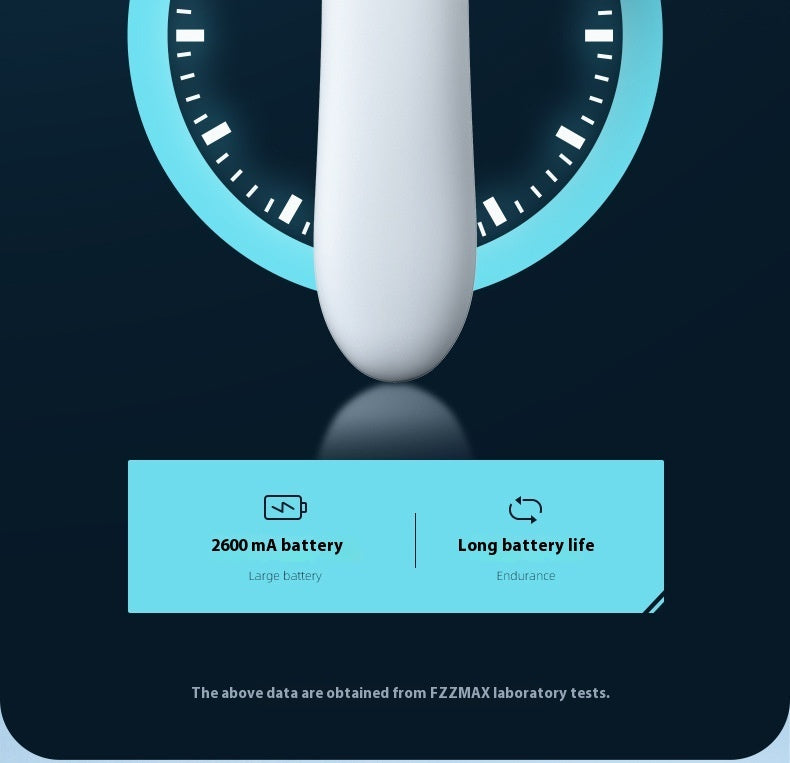 White cylindrical object with blue circular design on a dark background, featuring battery information.