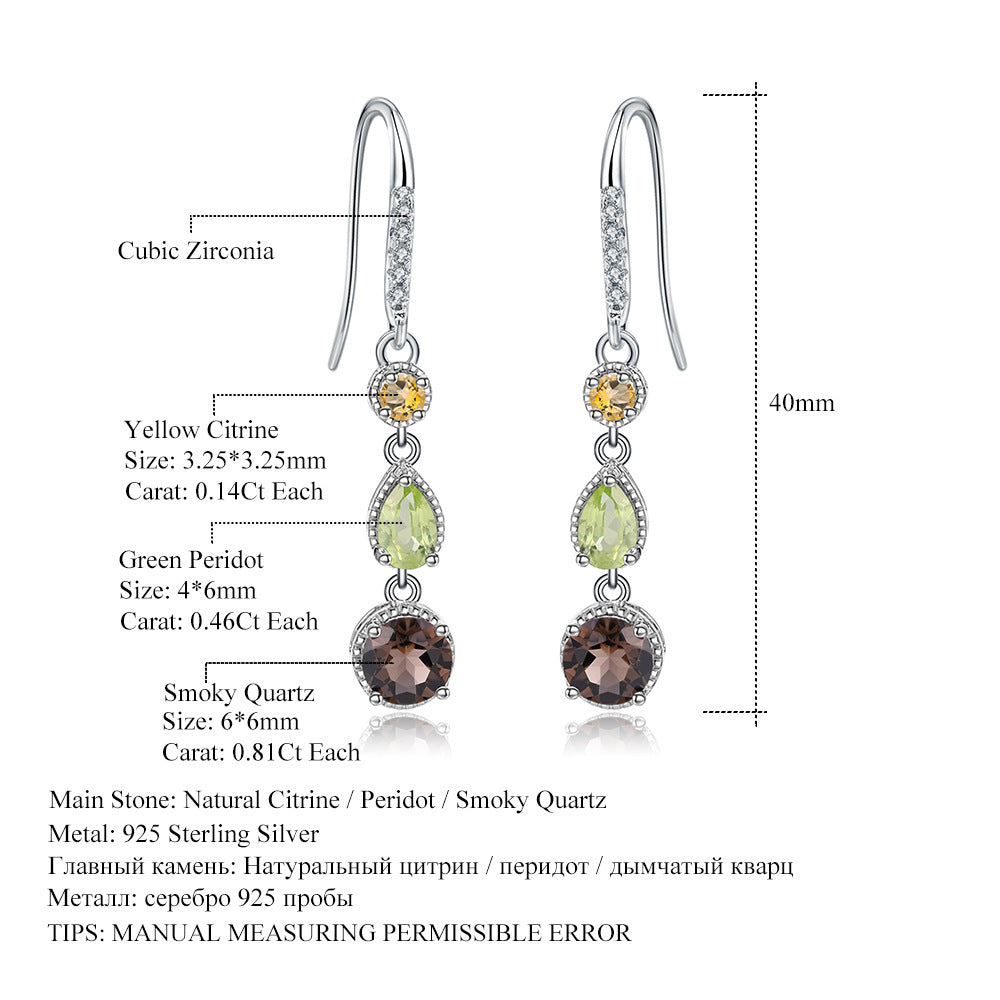 Earring with gemstones and measurements on a white background