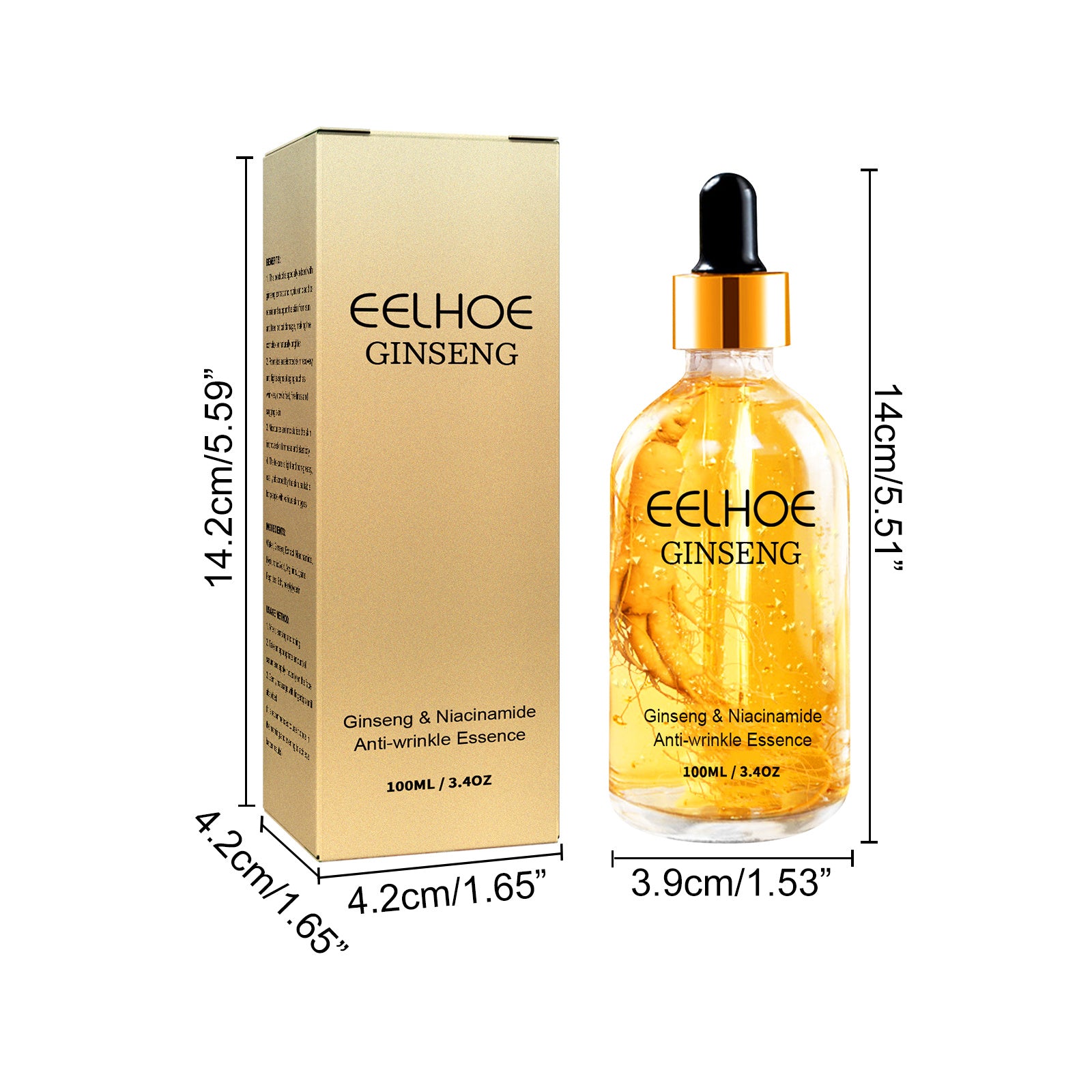 Eelhoe Ginseng skincare product with packaging and dimensions on a white background