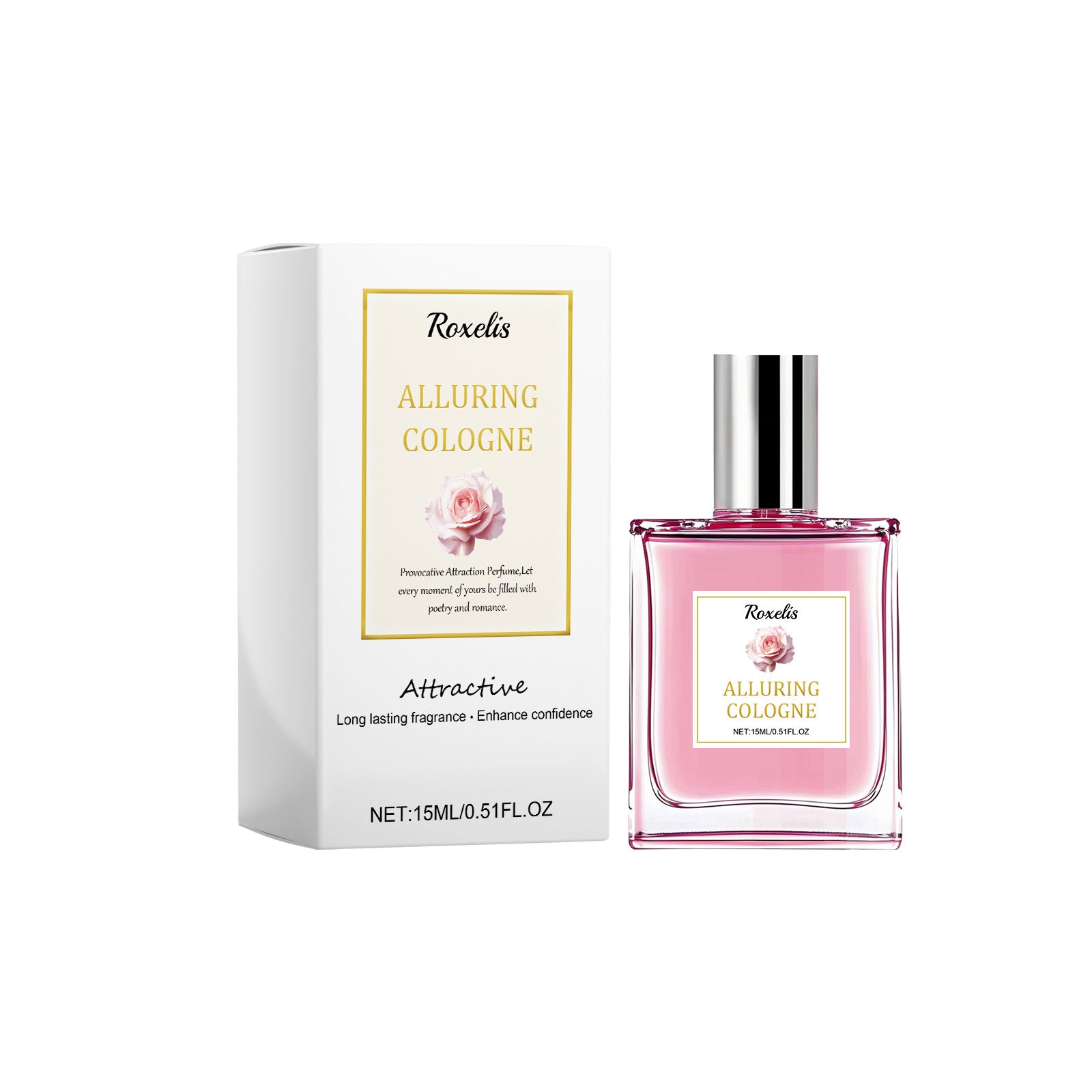 Roxelis Alluring Cologne bottle and packaging on a white background