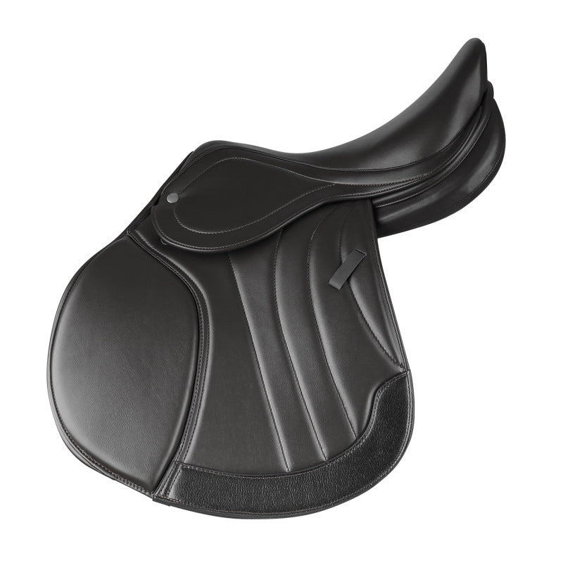 Black leather saddle on a white background